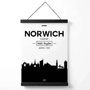 Norwich Black and White City Skyline Medium Poster with Black Hanger