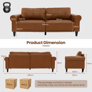 Costway 3-Seater PU Leather Sofa Couch Modern Loveseat w/2 Back Pillows