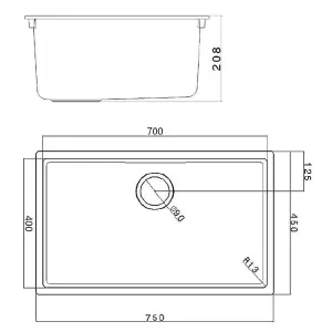 Astini Scuti 1.0 XL Bowl Black SMC Synthetic Inset/Undermount Kitchen Sink