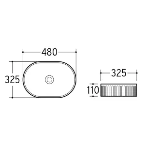 Helios Gloss White Ceramic Oval Ribbed Counter Top Basin (W)480x(D)325mm