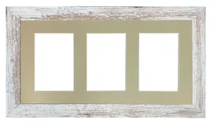 Metro Distressed White Frame with Light Grey Mount for 3 Image Sizes 7 x 5 Inch