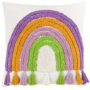 Heya Home Rainbow Tassels Tufted Feather Rich Cushion