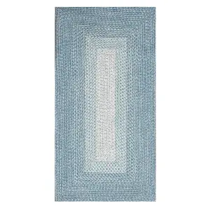 Outdoor Garden Patio Water Resistant Braided Faux Jute Round Carpet Rug Mat Ocean Blue - 80cm x 150cm