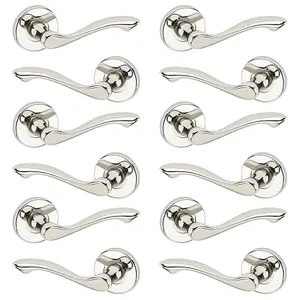 URBNLIVING 115mm Length 12 Pcs Kensington Metal & Polished Nickel Rose Lever Latch Door Handle Set