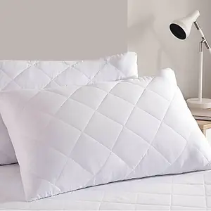 Pair Of White Anti Allergy Zipped Pillow Protectors Quilted Pillowcase Pack Of 2