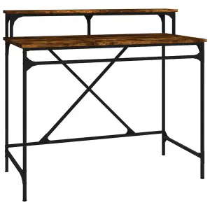 Berkfield Desk Smoked Oak 100x50x90 cm Engineered Wood and Iron