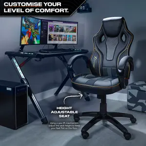 X-Rocker Maverick PC Office Gaming Chair, Mid-Back Support Ergonomic Computer Desk Chair, Faux Leather - BLACK / GOLD