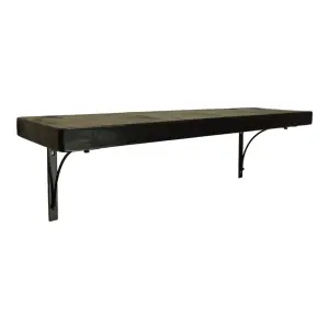 Solid Wood Handmade Rustical Shelf Black Ash 175mm 7 inch with Black Metal Bracket BOW Length of 190cm