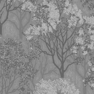 Sublime Woodland Silhouette Mid Grey / Silver Wallpaper