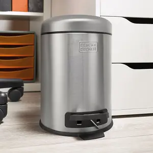 BLACK+DECKER 61329 5L Stainless Steel Dome Shaped Pedal Bin With Soft Close Lid