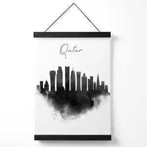 Qatar Watercolour Skyline City Medium Poster with Black Hanger