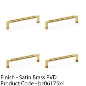 4 PACK - Square Knurled Pull Handle - Satin Brass - 160mm Centres Premium Drawer Door