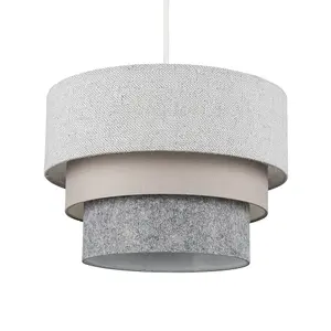 ValueLights Aztec Round Modern 3 Tier Fabric Ceiling Pendant Lamp Light Shade in Herringbone- Includes 10w LED Bulb