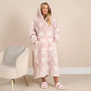 Heart Hoodie Blanket Extra Long Giant Oversized Wearable Soft Throw, Blush