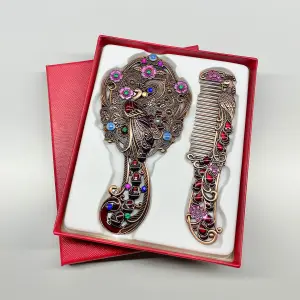 Red Style 3 Creative Metal Peacock Mirror Comb Set