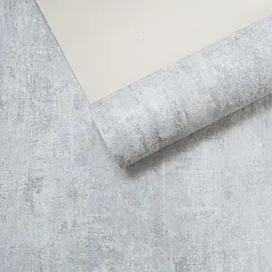 Plain Grey Concrete Effect Wallpaper Textured Distressed Silver Metallic Vinyl