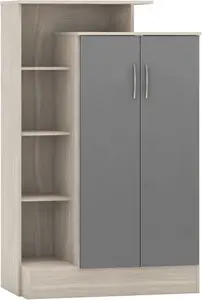 Nevada Petite Open Shelf Wardrobe Grey Gloss and Oak Effect