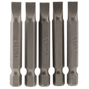 Draper 6mm 1/4" Hex. Plain Slot Insert Bit 50mm Long x 5 64273