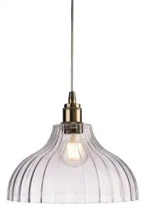 Luminosa Victory 1 Light Dome Ceiling Pendant Antique Brass, Clear Glass, E27