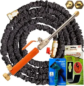 simpa 75ft Expandable Garden Hose Set: inc Spray Lance, 5 Dial Spray Gun and Hose Holder