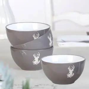 Set of 4 Grey Stag Stoneware Dinnerware Christmas Bowls