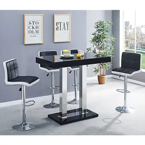 Caprice Black High Gloss Bar Table 4 Copez Black White Stools