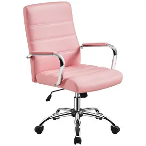 Yaheetech Height Adjustable PU Leather Office Chair with Armrests - Pink