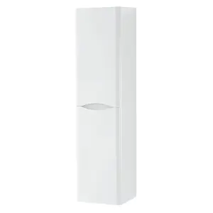 Bathroom Wall Hung 2-Door Tall Storage Unit 350mm Wide x 330mm Deep - Gloss White - (Arch)