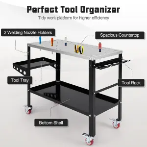 COSTWAY Welding Table 2-tier Rolling Welding Workbenchw/ Tool Rack & Tray