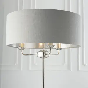 Floor Lamp Light - Bright Nickel & Charcoal Fabric - 3 x 40W E14 - Base & shade