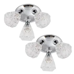 First Choice Lighting Pair of Polished Chrome Flush Fitting with Crystal Effect Glass Shades