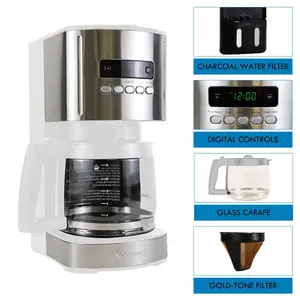 Kenmore Drip Coffee Maker Machine, 1.8L Filter Coffee Machine with Timer White