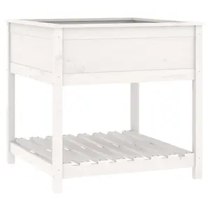 Berkfield Planter with Shelf White 82.5x82.5x81 cm Solid Wood Pine