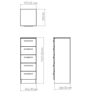 Milan Ready assembled Grey 5 Drawer Bedside chest (H)1067mm (W)370mm (D)390mm