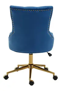 Interiors by Premier Luxury Blue Velvet Home Office Chair, Comfortable Blue Office Desk Chair with Gold Base, Modern Chair