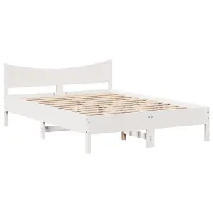 Berkfield Bed Frame with Headboard White 135x190 cm Double Solid Wood Pine