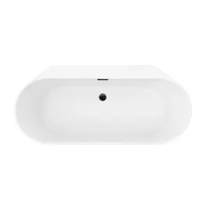 GoodHome Nakina Matt Black Acrylic Back to wall D-shaped Double ended Bath (L)1700mm (W)750mm