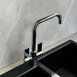 Liquida W18CH Twin Lever D Shape 360 Swivel Spout Chrome Kitchen Mixer Tap