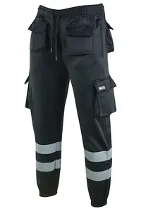 MS9 Mens Hi Viz Vis High Visibility Fleece Cargo Work Trousers Pants Joggers H1 Black - XL