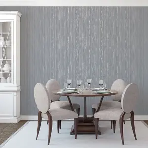 Galerie Special FX Silver Grey Glitter Stripe Embossed Wallpaper