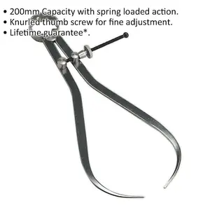 200mm External Spring Caliper - Adjusting Washer & Nut - Brushed Metal Finish