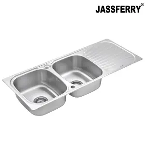 JASSFERRY Inset Kitchen Sink Stainless Steel Matt Double Bowl Reversible Drainer