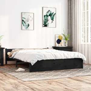 Berkfield Bed Frame Black Solid Wood 150x200 cm King Size