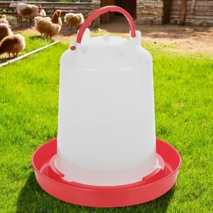 URBNLIVING 3L Chicken Large Drinker Water Feeder Poultry Quails Bird Hen Duck with Handle Red & White