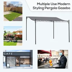 Outsunny 4 x 3M Wall Mounted Awning Free Stand Canopy Shade Porch Pergola Grey