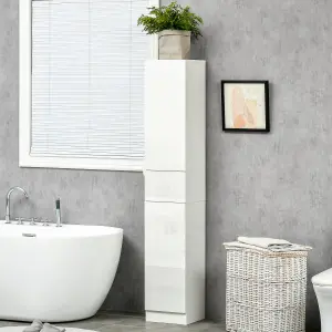 kleankin High Gloss Tall Bathroom Cabinet with Adjustable Shelves White