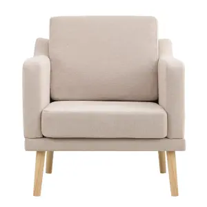 Beige Linen Upholstered Home Office Armchair Recliner Chair Sofa Chair with Wood Legs