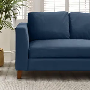 Furniturebox UK Chaise Sofa - 'Foster' L-shaped Navy Velvet Sofa - Chaise Longue Chaise Lounge - Left Hand Bias - 3 to 4 Seater