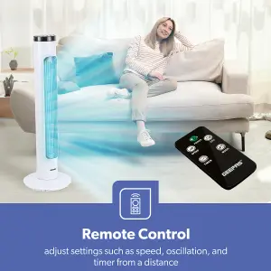 Geepas 32 Inch Tower Fan with Remote Control Oscillating Cooling Fan, 3 Speed with 7.5 Hour Timer