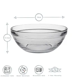 Duralex - Lys Glass Stacking Bowls for Kitchen, Serving - 14cm (5.5") - Pack of 6